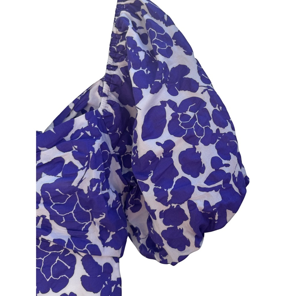 Free the Roses Purple Floral Puff Sleeve Open Back Tie Midi Dress - Size L - Picture 3 of 7